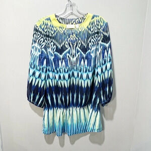 Chico's Womens Top 8 Chiffon Peasant Boho Elastic Peplum Tunic Colorful Sheer M